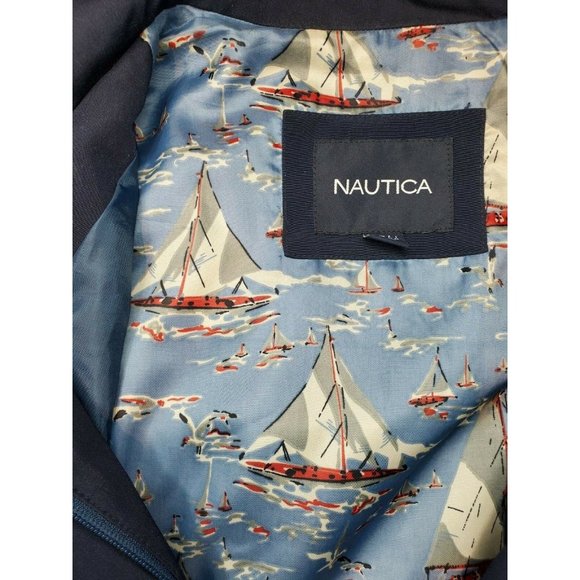 Nautica Blue Navy Removable Hood Rain Sailing Boat Graphic Lining Large Jacket - Picture 10 of 11